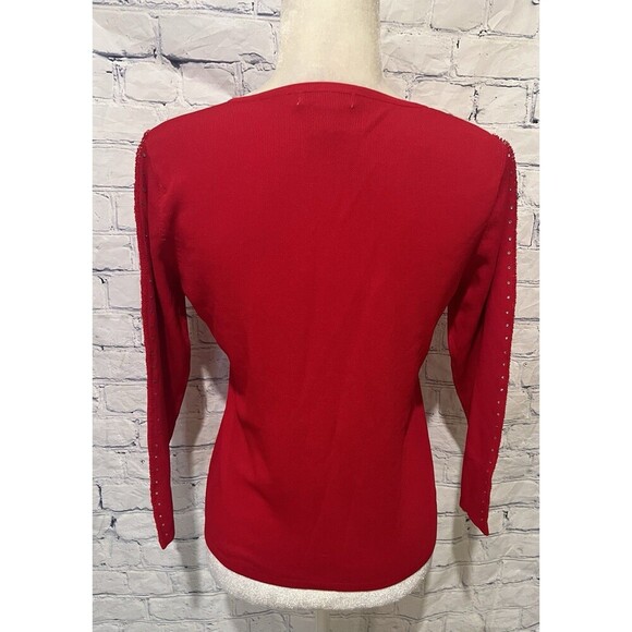 Carducci Rib Knit Red Rhinestone Long Sleeve Sweater Large - Picture 4 of 6